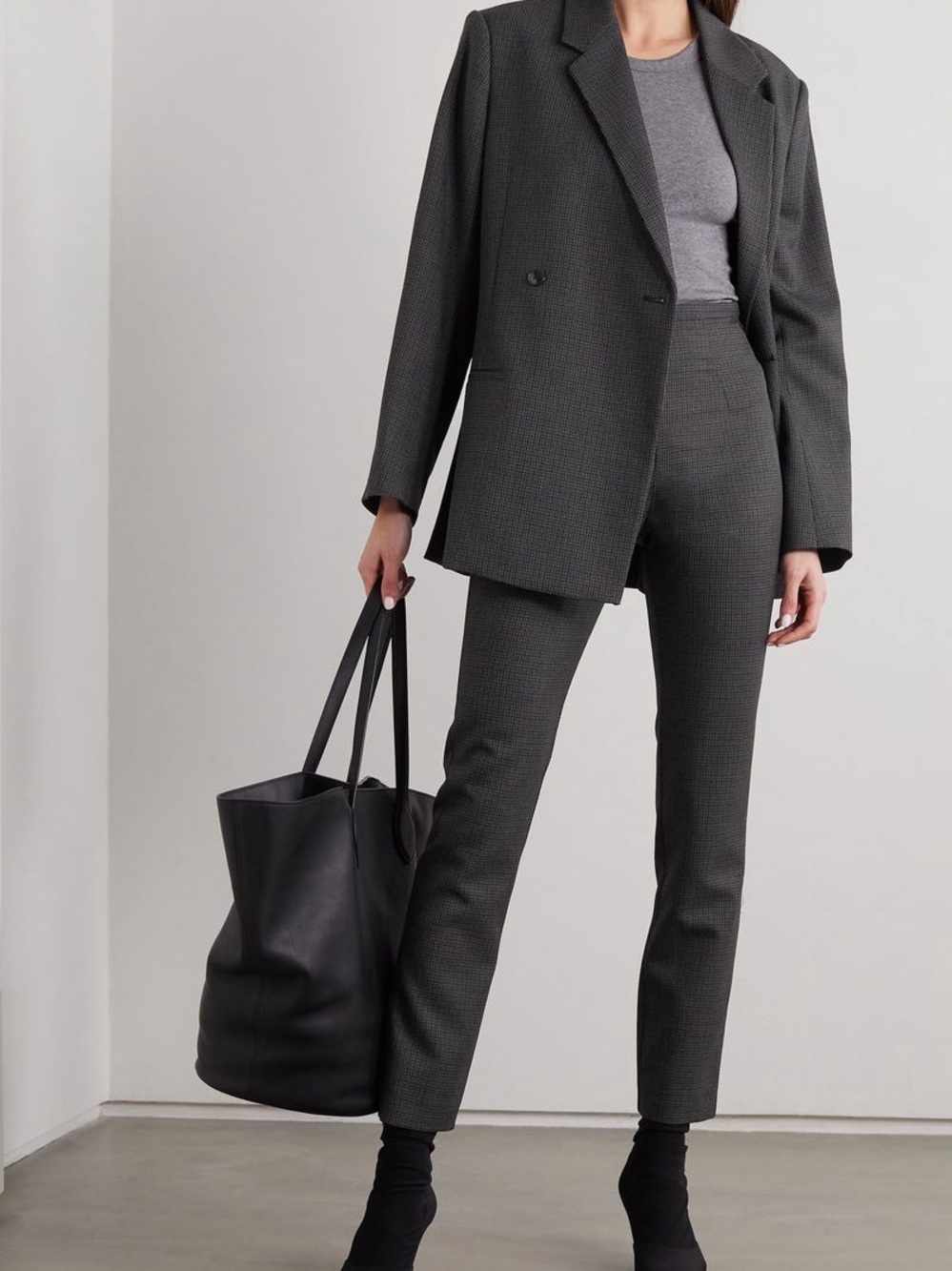 TOTEME Saze 100% Wool Houndstooth Straight Leg Pants Professional Workwear Gray